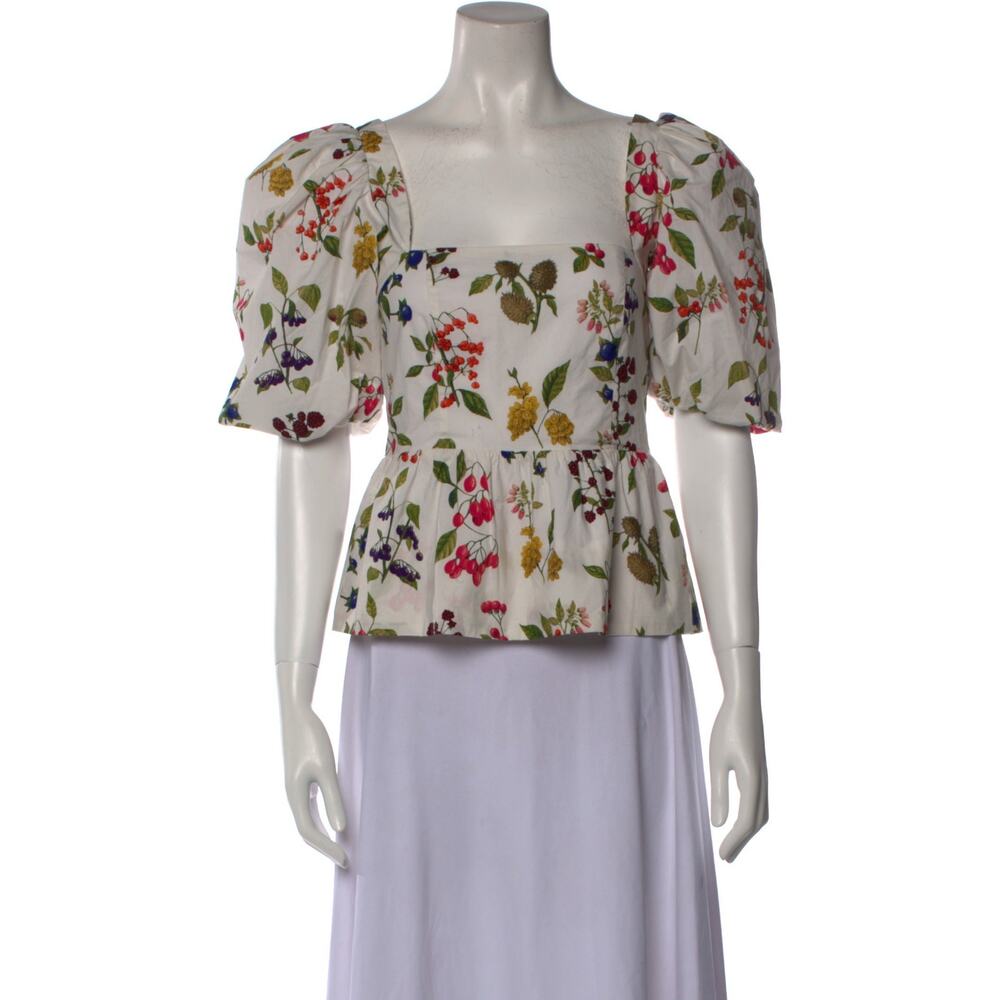 Cara Cara Chic Floral Print Puff Sleeve Peplum Blouse Size XS